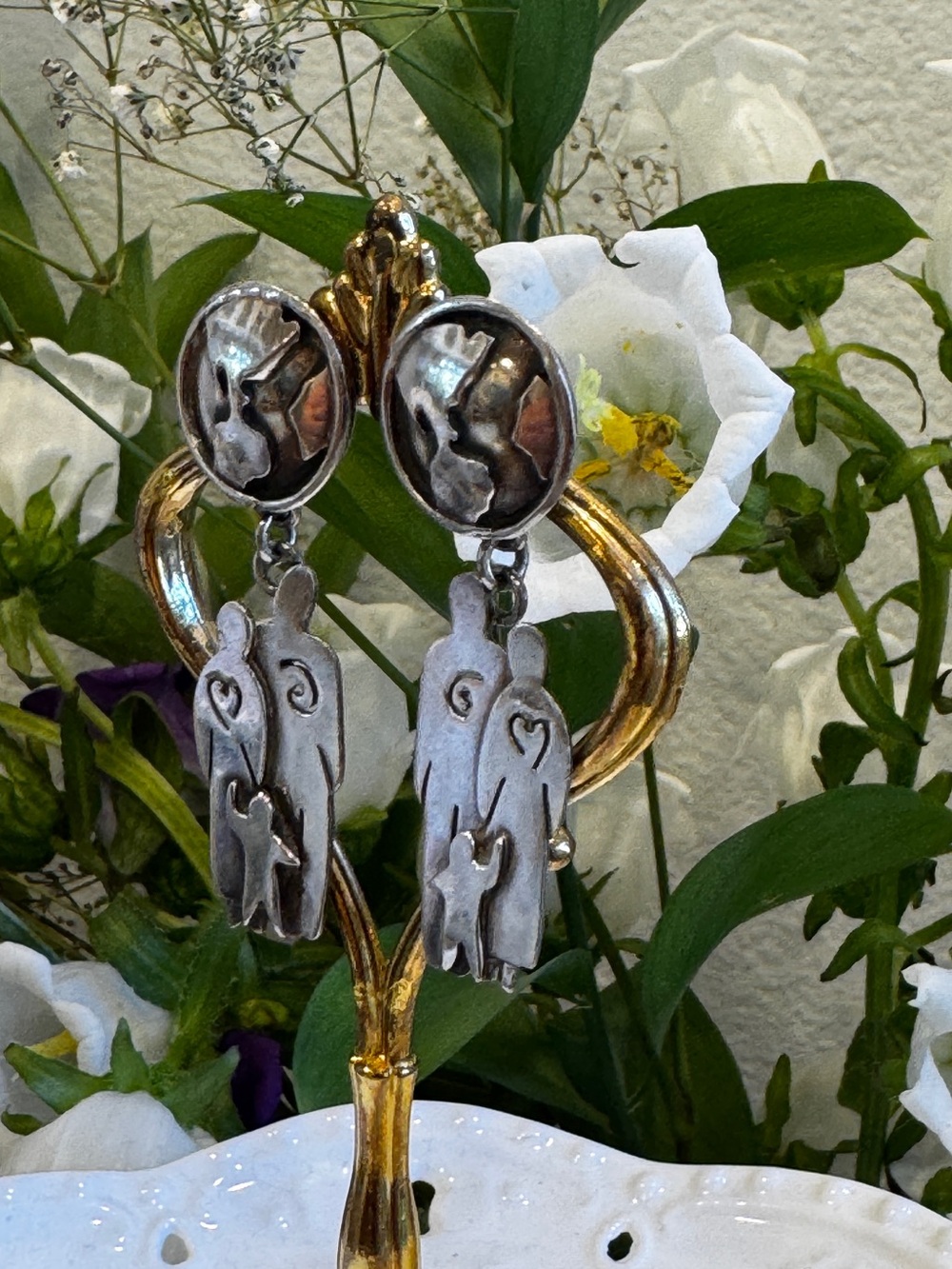 Vintage Far Fetched FF Sterling Silver World Family Earrings with Hearts